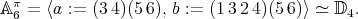  π 𝔸6 = ⟨a := (34 )(5 6), b := (13 24)(5 6)⟩ ≃ 𝔻4. 