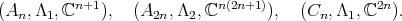  n+1 n(2n+1) 2n (An,Λ1, ℂ ), (A2n,Λ2, ℂ ), (Cn, Λ1, ℂ ). 